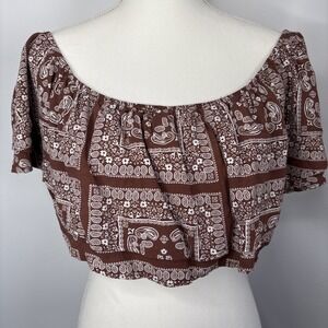 Altar'd State Womens  Med Crop Top Brown Paisley Boho Cowgirl Festival Western
